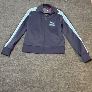 Puma Track Jacket Womens Large Blue Light Blue Full Zip Logo Colorblock Warm Up